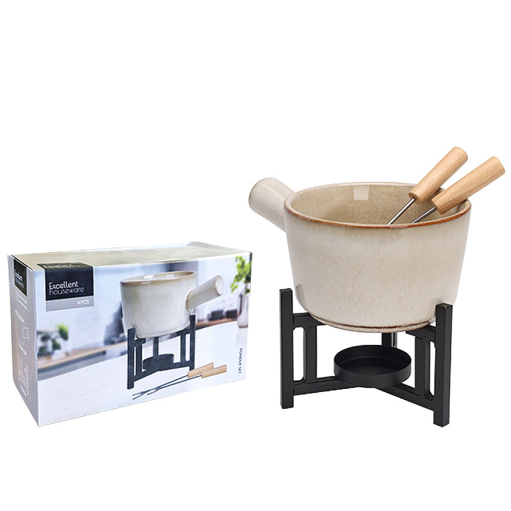 Set fondue EH cu suport si 2 furculite, portelan