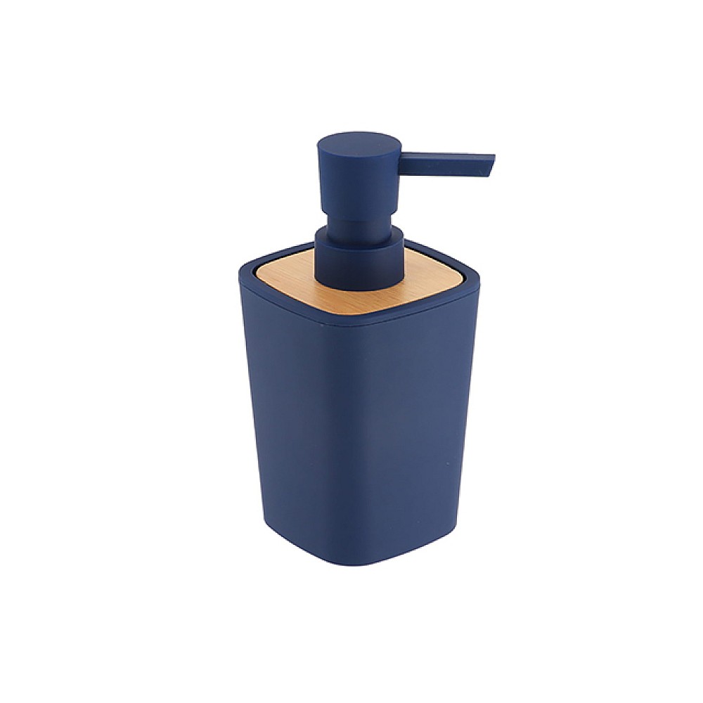 Dozator pentru săpun Tendance Rubber 380ml, capac bambus, albastru, din plastic