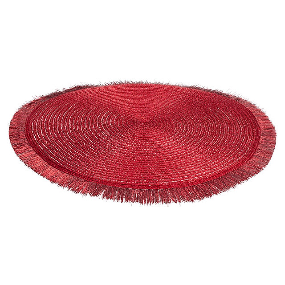 Placemat rotund D35 cm cu franjuri, rosu 