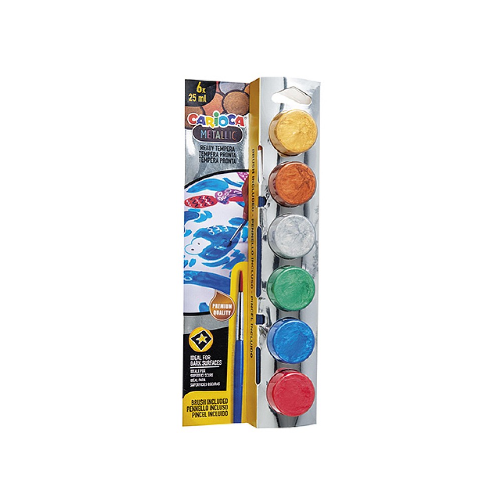 Acuarela tempera Carioca Metalica  6 culX25 ml + pensula