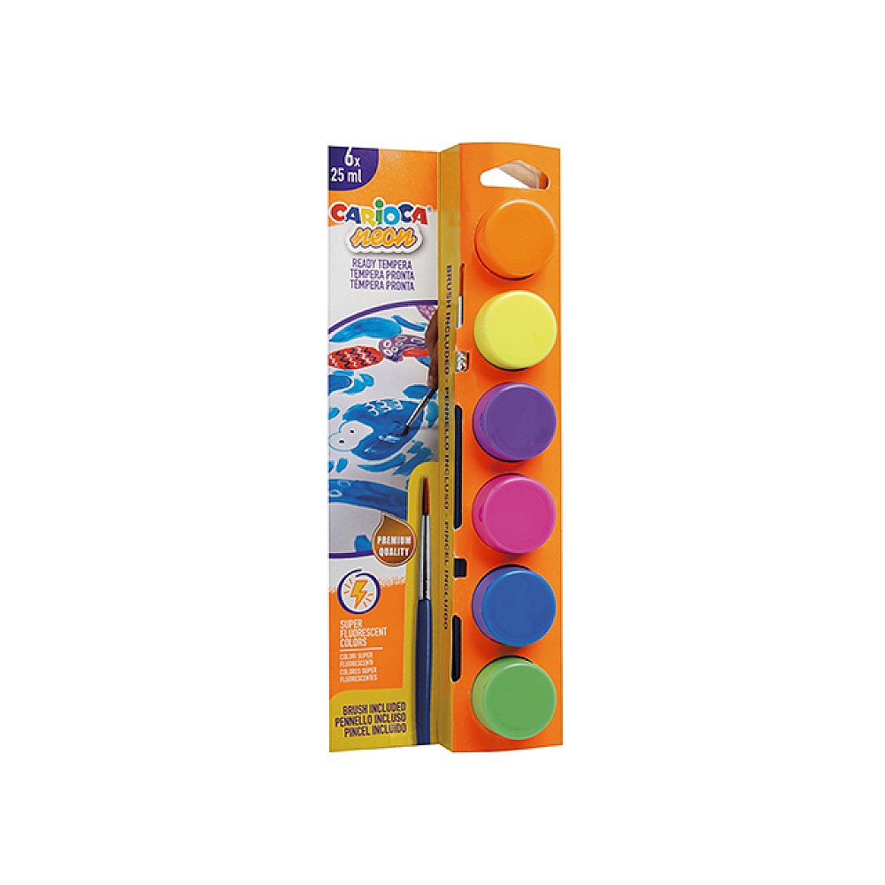 Acuarela tempera Carioca Neon 6 culX25 ml + pensulă