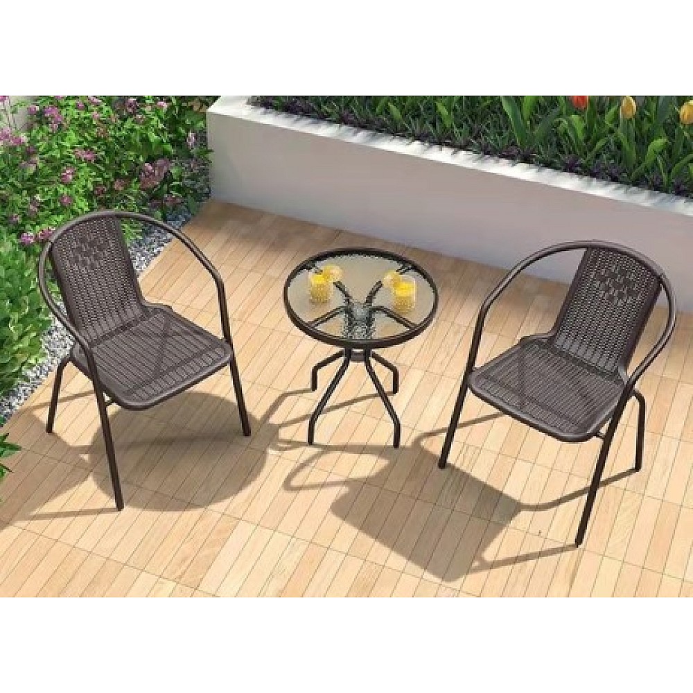 Set mobilier 3 piese: masa D60, H72cm si 2 scaune 60X58XH72cm, sticla, plastic