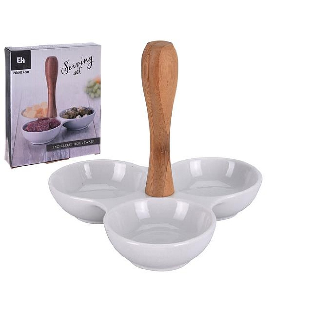 Bol pentru aperitiv EH 20X17cm, triplu, portelan, maner din lemn