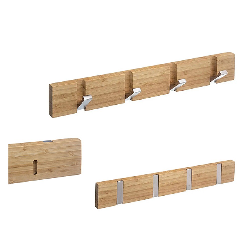 Cuier de perete cu 4 carlige 40cm Five, lemn/metal