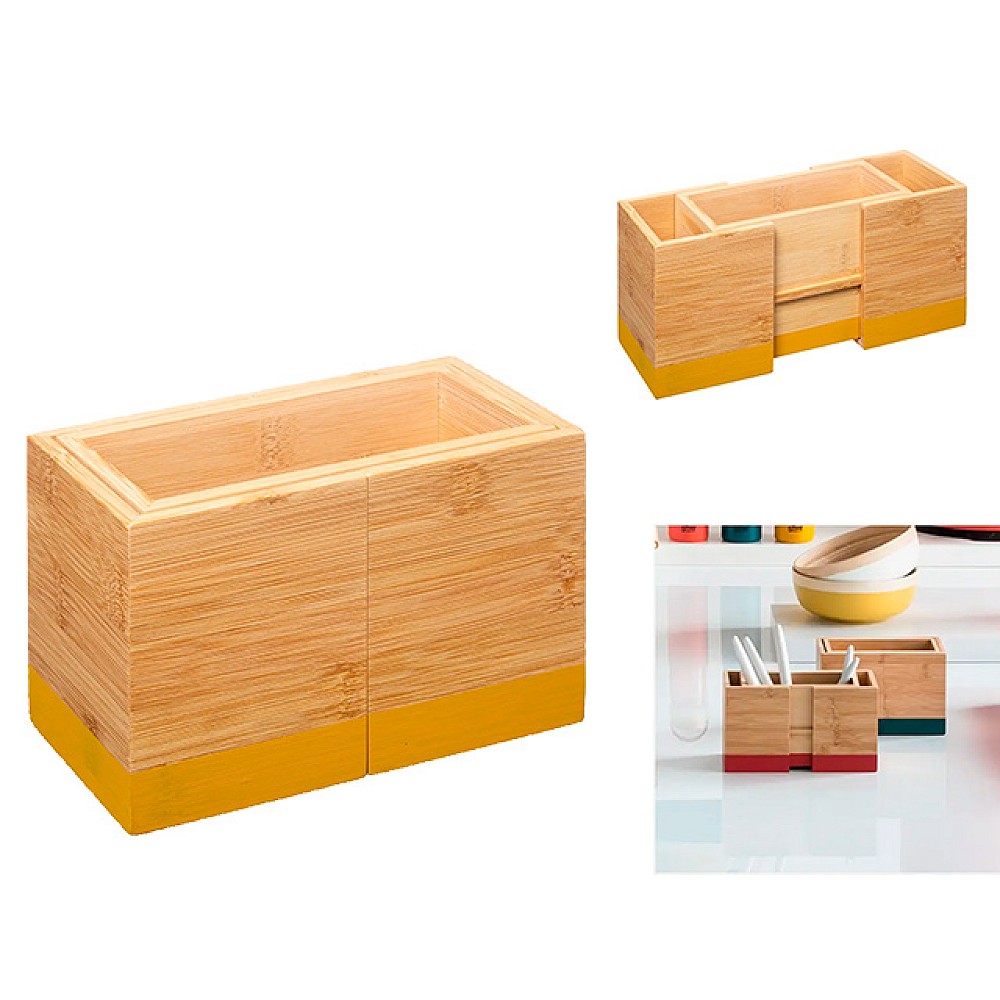 Uscator pentru tacamuri Five 18X10X12cm, bambus, galben
