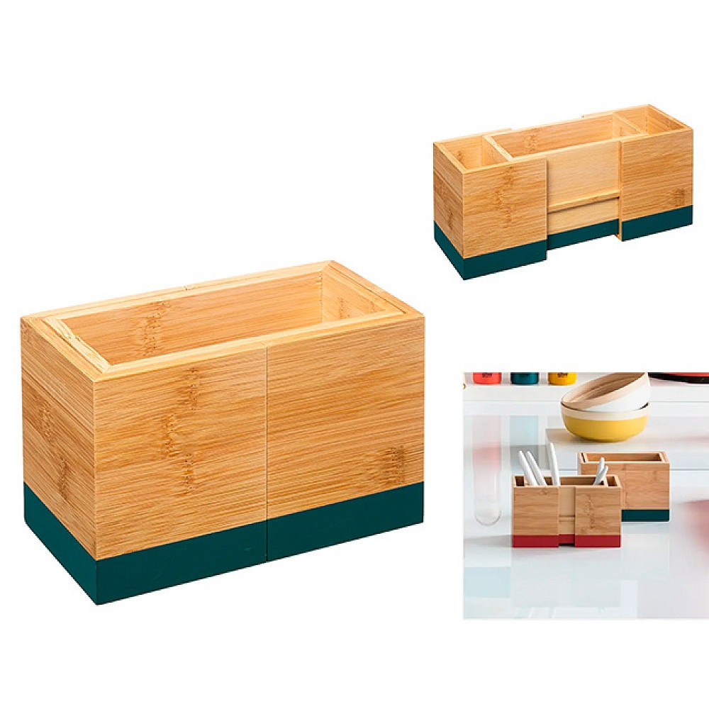 Uscator pentru tacamuri Five 18X10X12cm, bambus, albastru