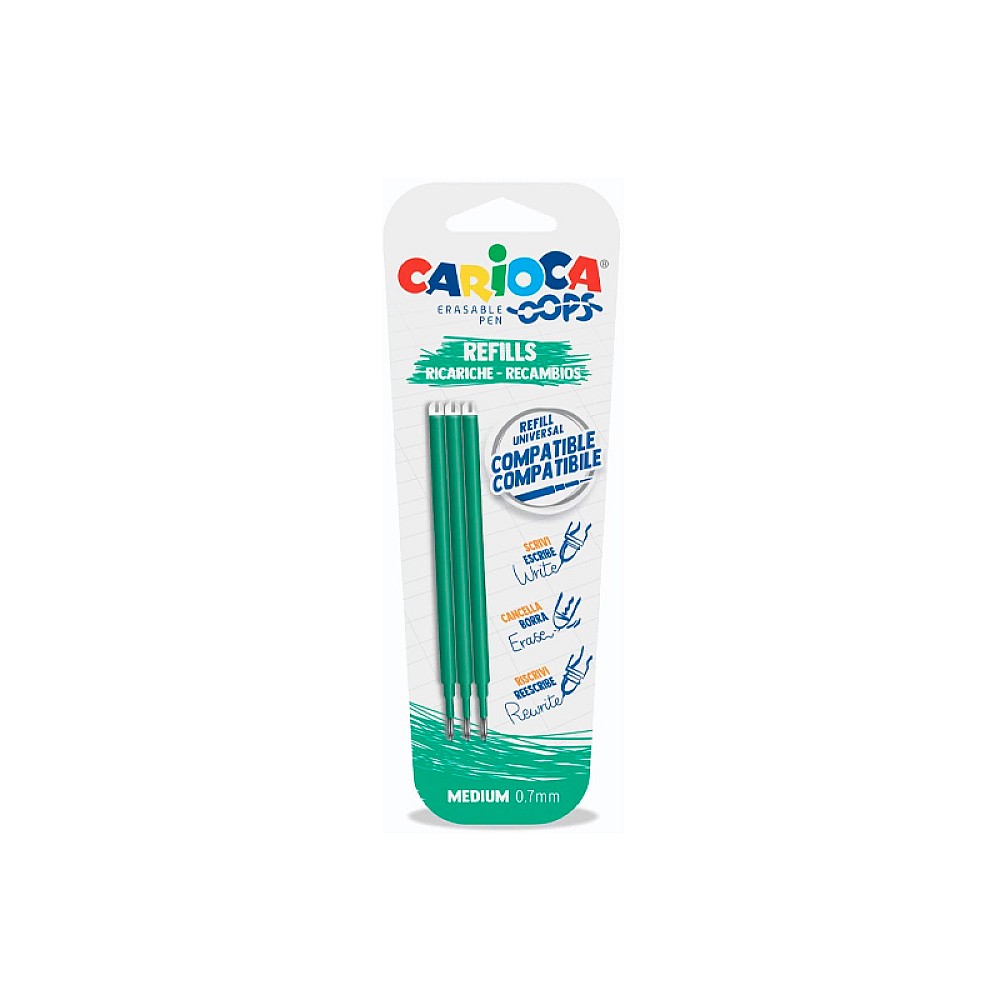 Set rezerve cu gel care se sterge pentru pix Carioca Oops 3buc, verde