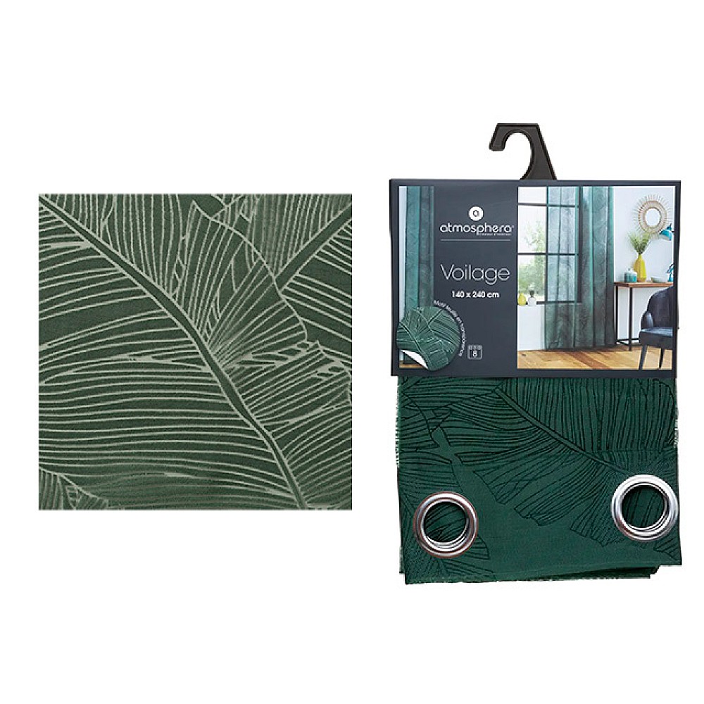 Perdea transparenta 140X240cm Atmosphera Leaf, verde, poliester