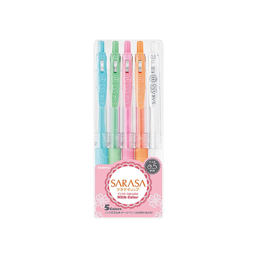 Set pix cu gel Zebra Sarasa Clip Milk, 0.5 mm, 5buc