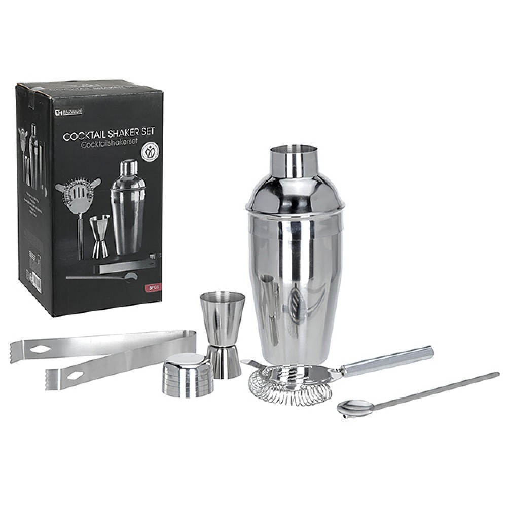Set pentru bar EH 5buc: shaker, cleste, pahar dublu de masurare, sita, spatula