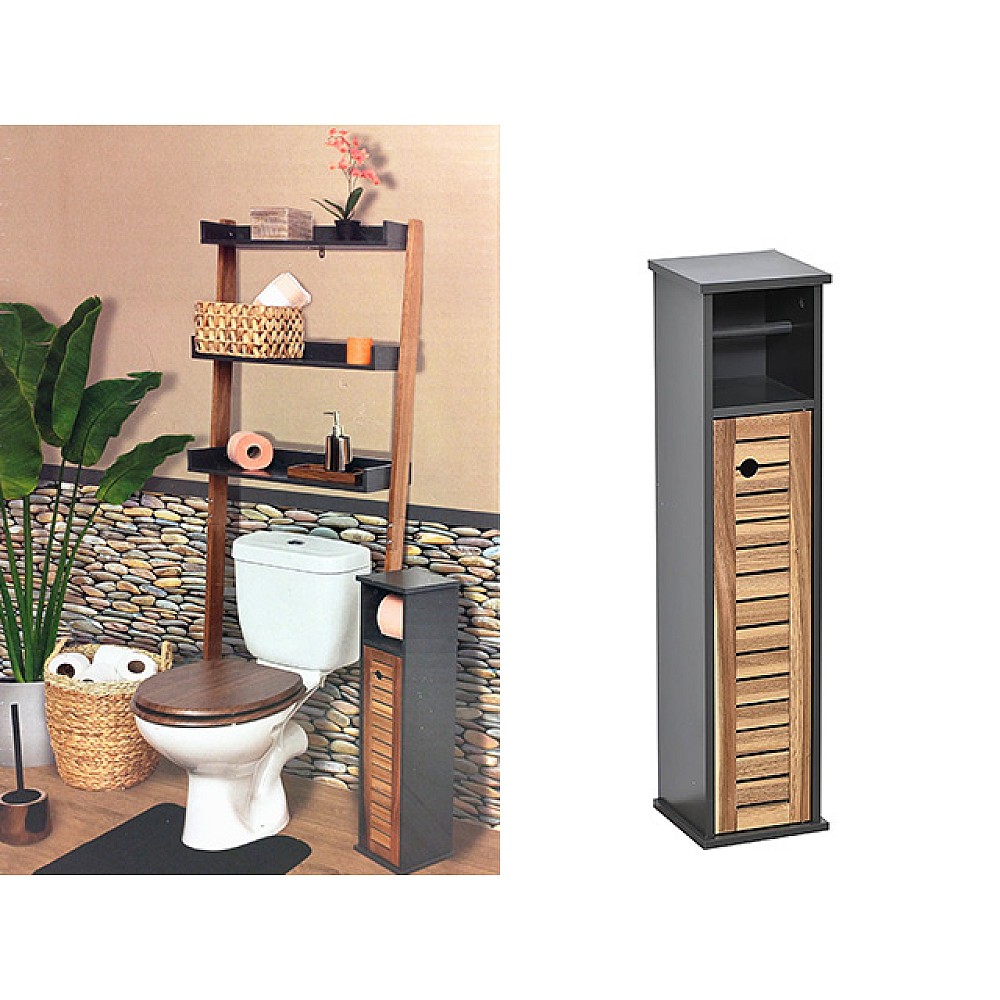 Suportul rezerva pentru hartie WC Tendance 18X18X75cm, negru, MDF/bambus