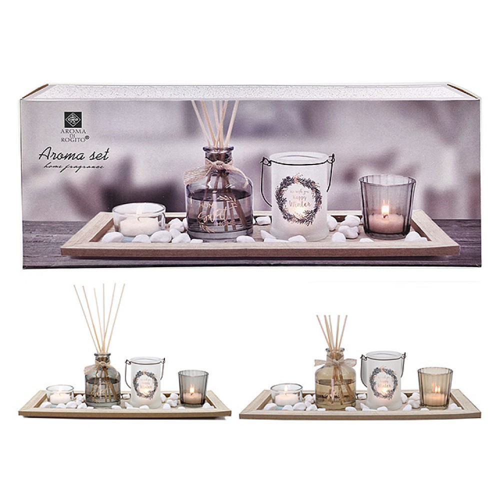 Set aromaterapie 4buc, tava lemn