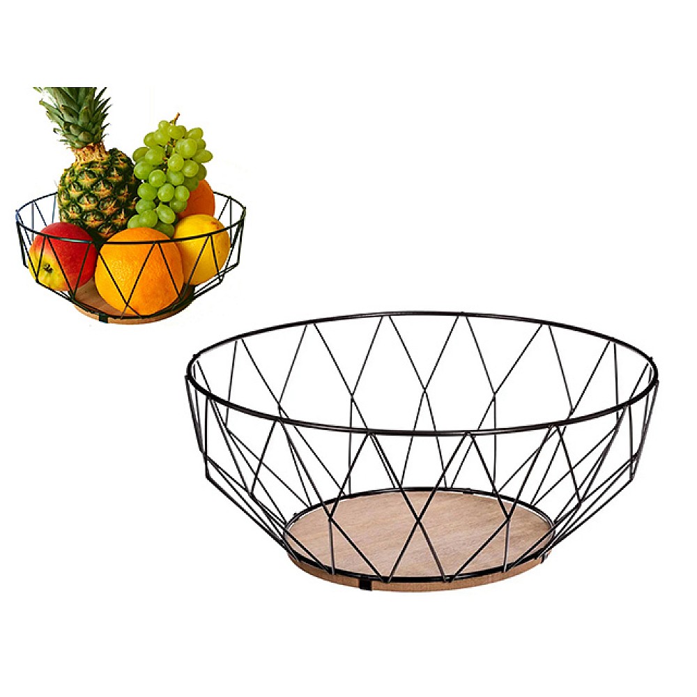 Cos pentru fructe Five D27X11.5cm, metal negru/lemn