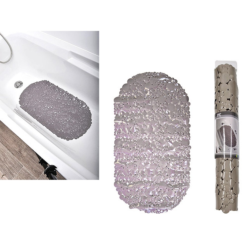Covoras de baie oval 36X69cm Tendance Bubbles gri-cafeniu, PVC