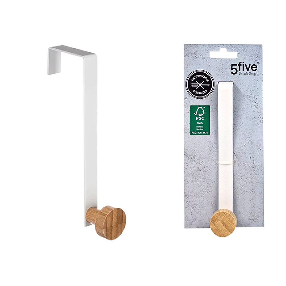 Cârlig suspendabil Five 16.5cm metal alb/bambus