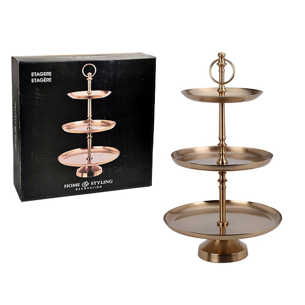 Suport de servire 3 nivele D30cm H50cm, metal, auriu