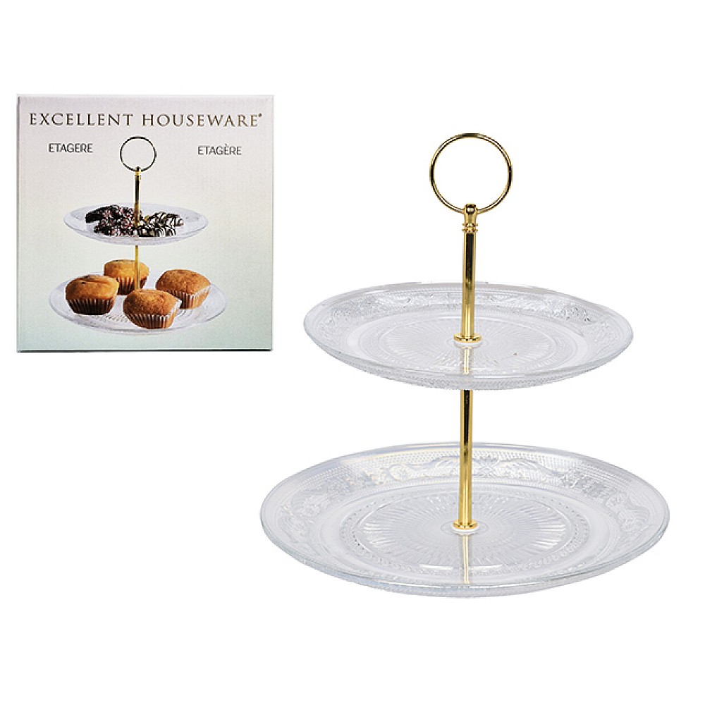 Suport de servire cu 2 etaje D18cm/23cm, H24cm, din sticla