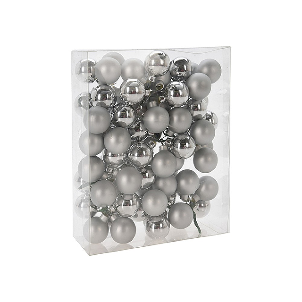 Set globuri din sticla 6X30mm pe o ramura, argintii