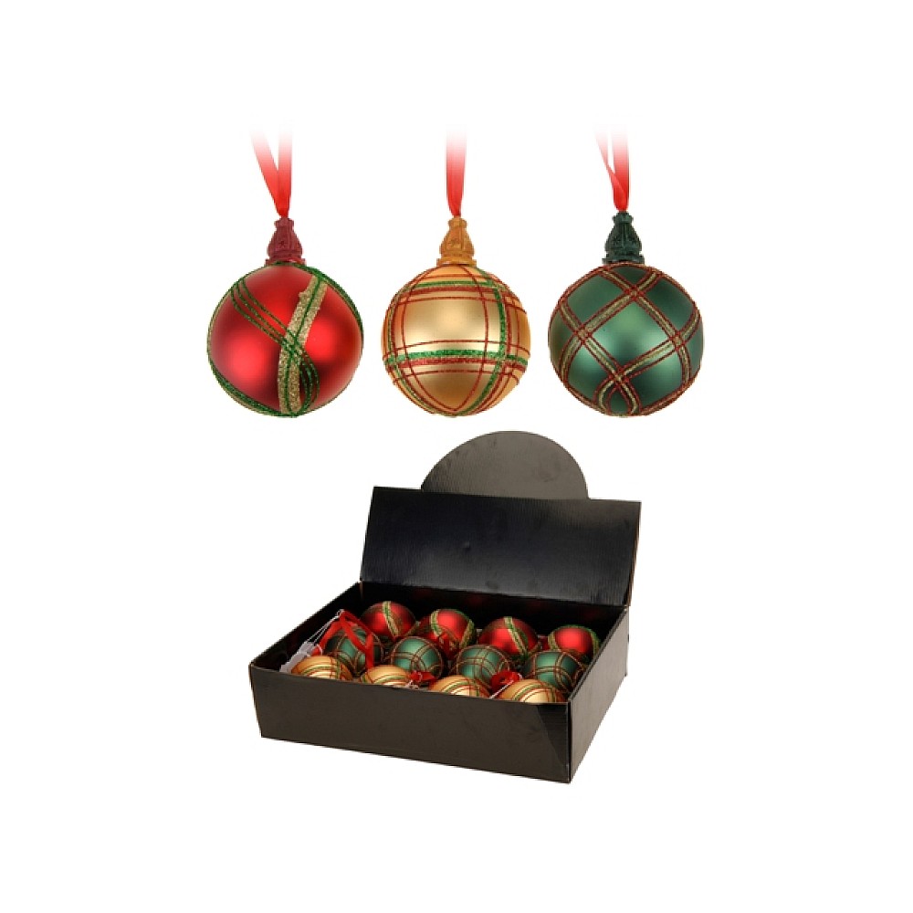 Glob pentru brad din sticla 80mm stil scotian/fulgi