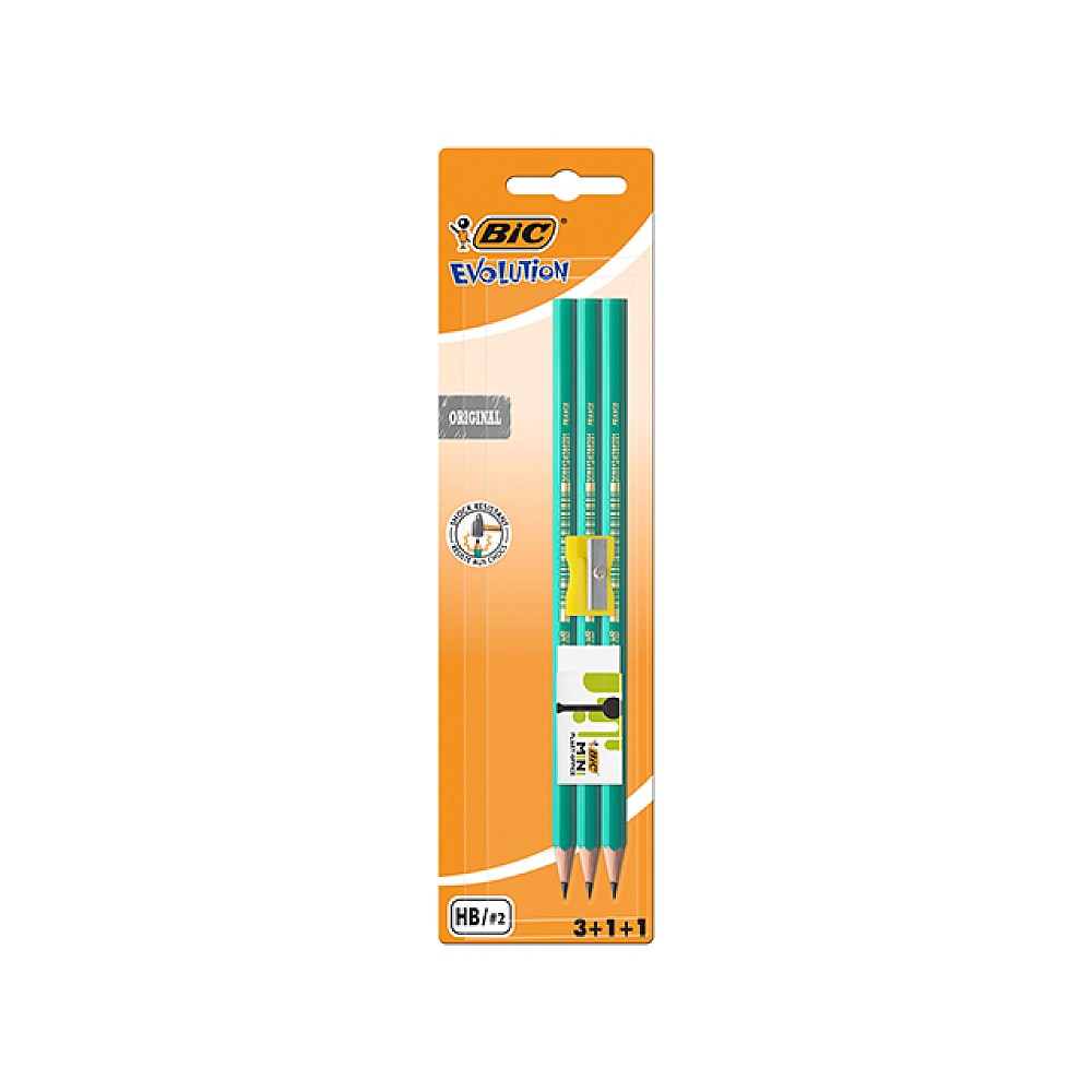 Set de creioane BIC Evolution: ascuțitoare, radieră, 3 creioane