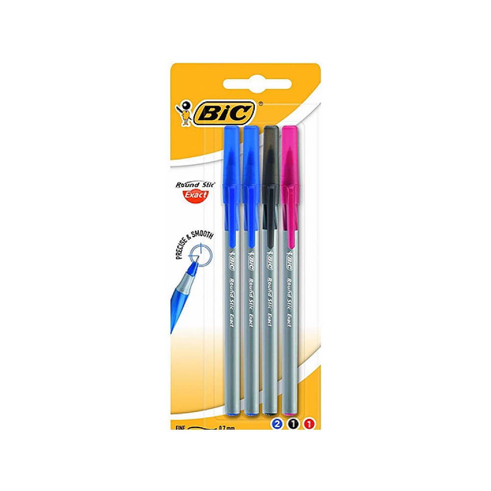 Set pixuri BIC Round Stic Exact 4 buc. (2 albastre, 1 negru, 1 roșu)