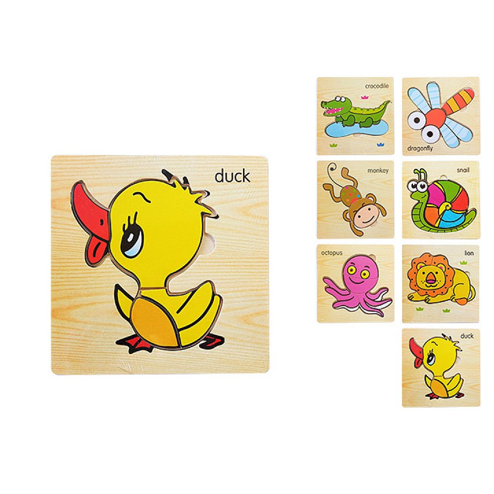 Puzzle educativ din lemn Animale 15X15cm