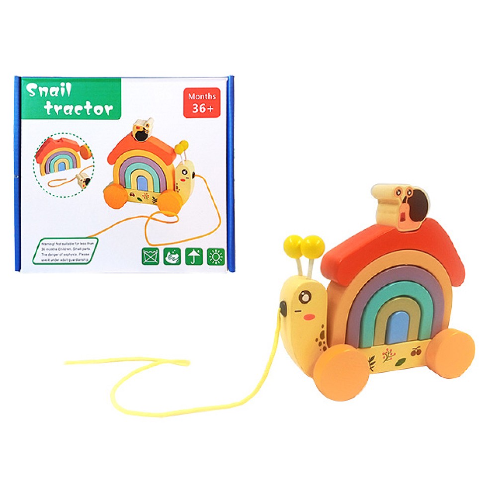 Jucarie de tras piramida din lemn Melc