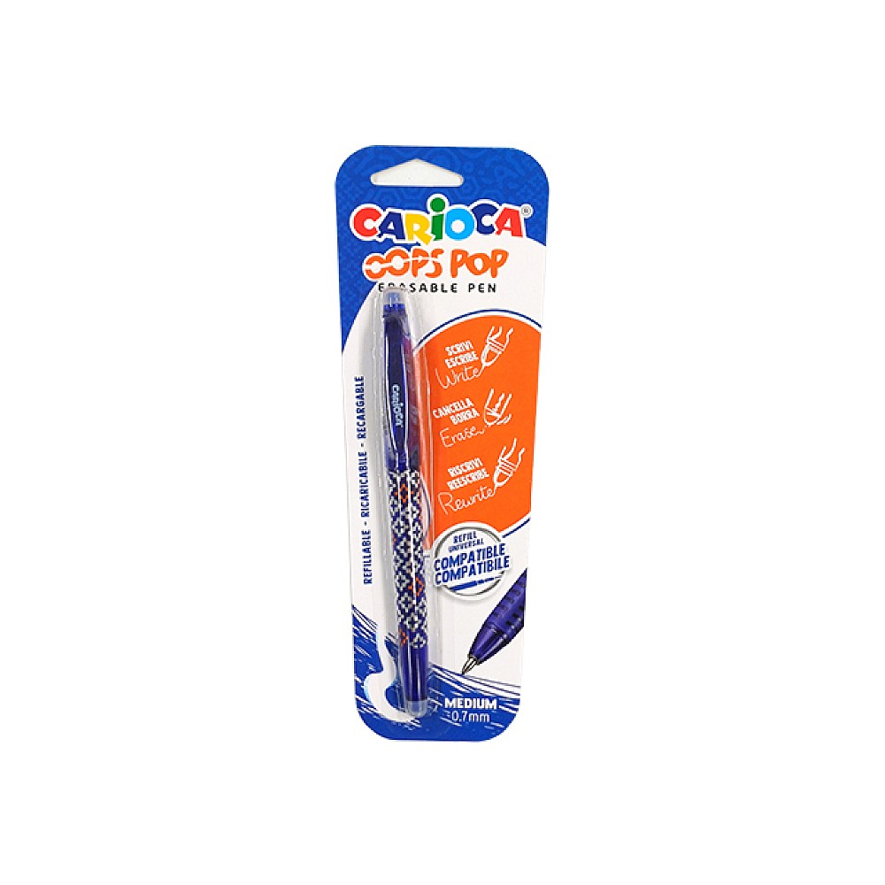 Pix cu cerneala care se sterge Carioca Oops Pop albastru cu 2 radiere, 0.7mm, blister