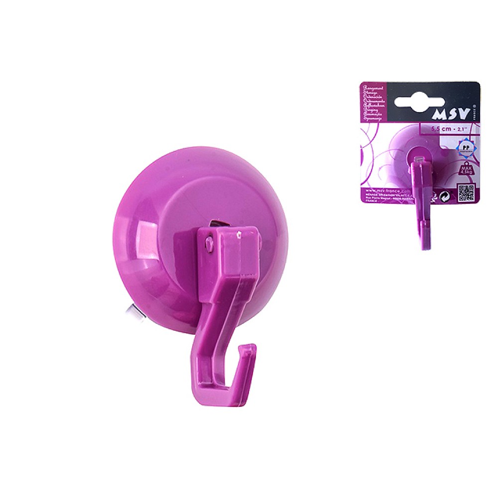 Cârlig pe ventuză MSV 5.5cm, mov, din plastic