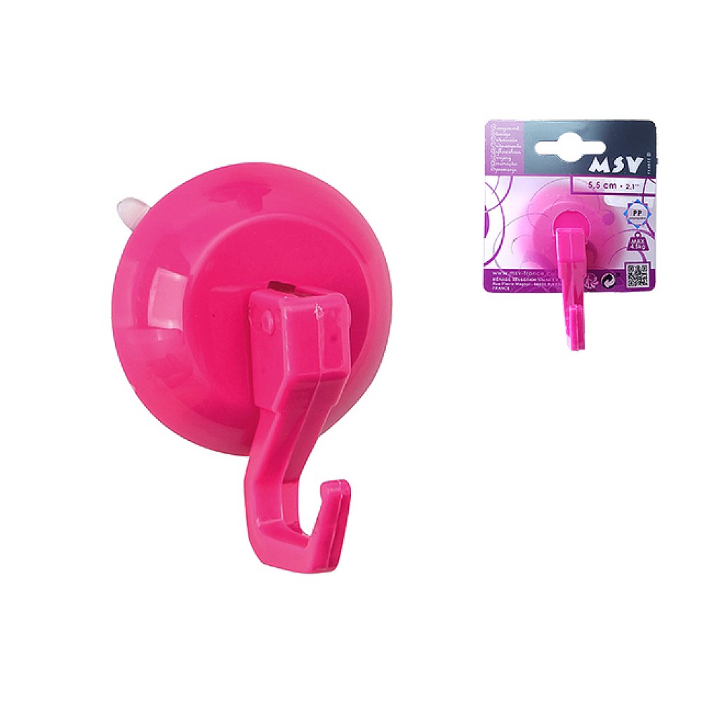 Cârlig pe ventuză MSV 5.5cm, roz, din plastic