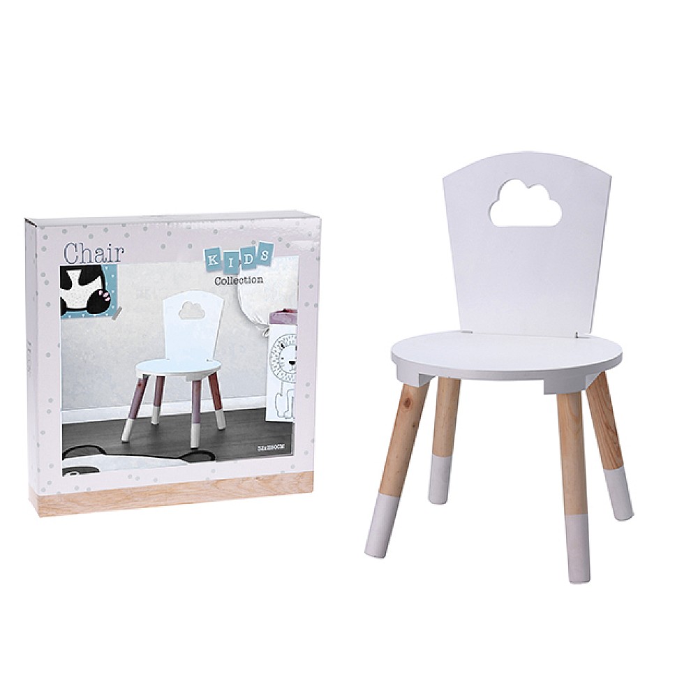 Scaun cu speteaza pentru copii H50cm, D32cm, alb