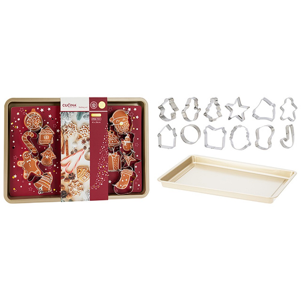 Set forme pentru biscuiti Cucina 12buc + tava 41X28X3 cm, metal