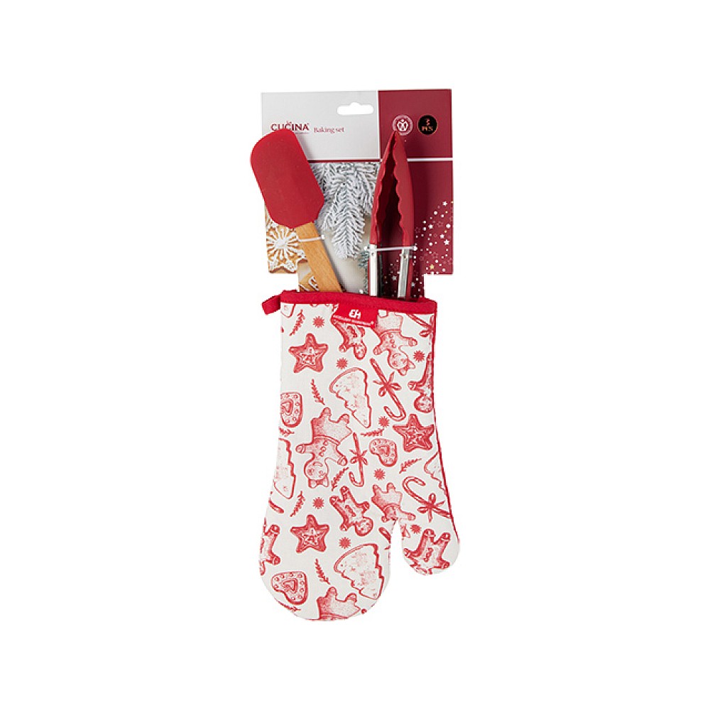 Set ustensile pentru cofetarie Cucina 3buc: spatula, manusa termo si cleste