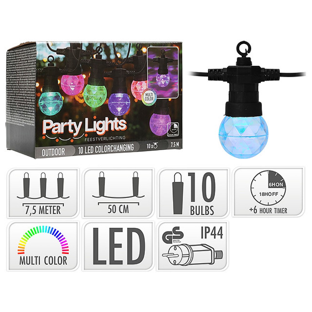 Ghirlanda luminoasa 10LED, multicolor, 7.5m, G50, D5cm, cu cronometru
