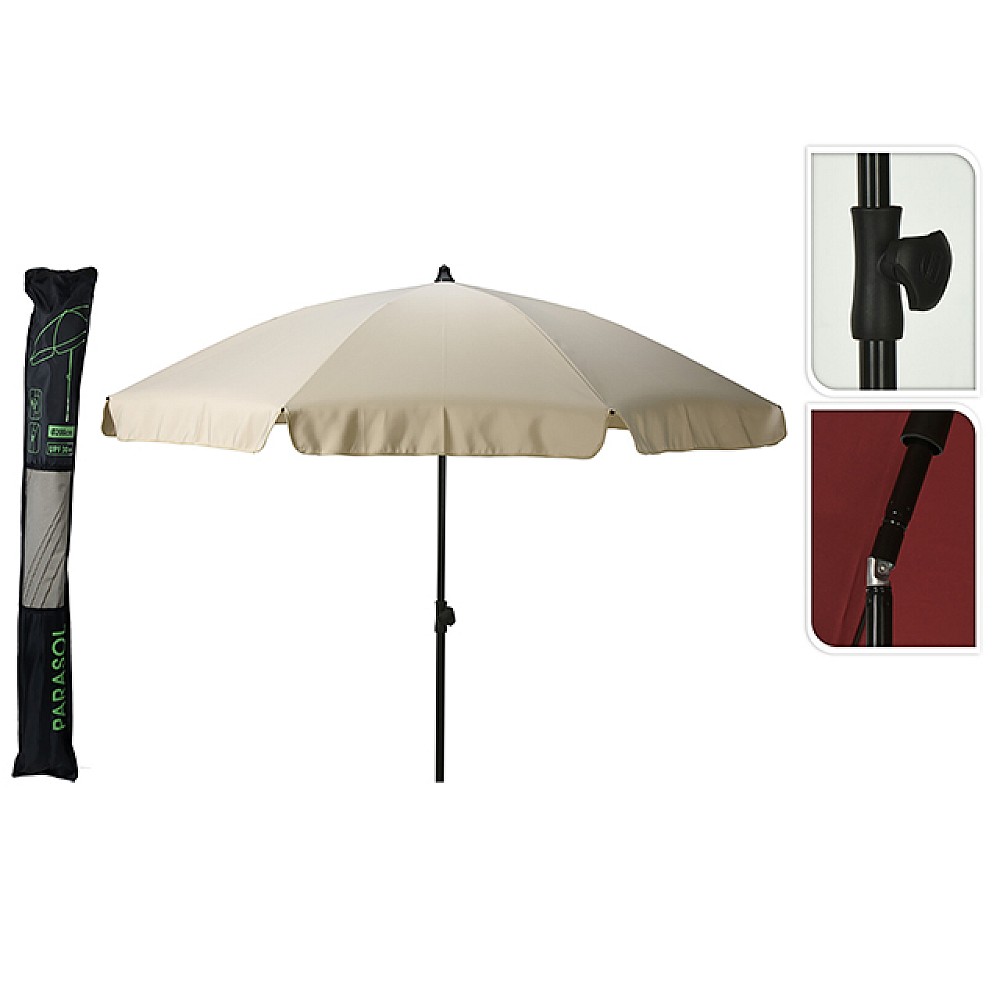 Umbrelă de soare D200cm cu picior flexibil, 8 spite, bej deschis, husă
