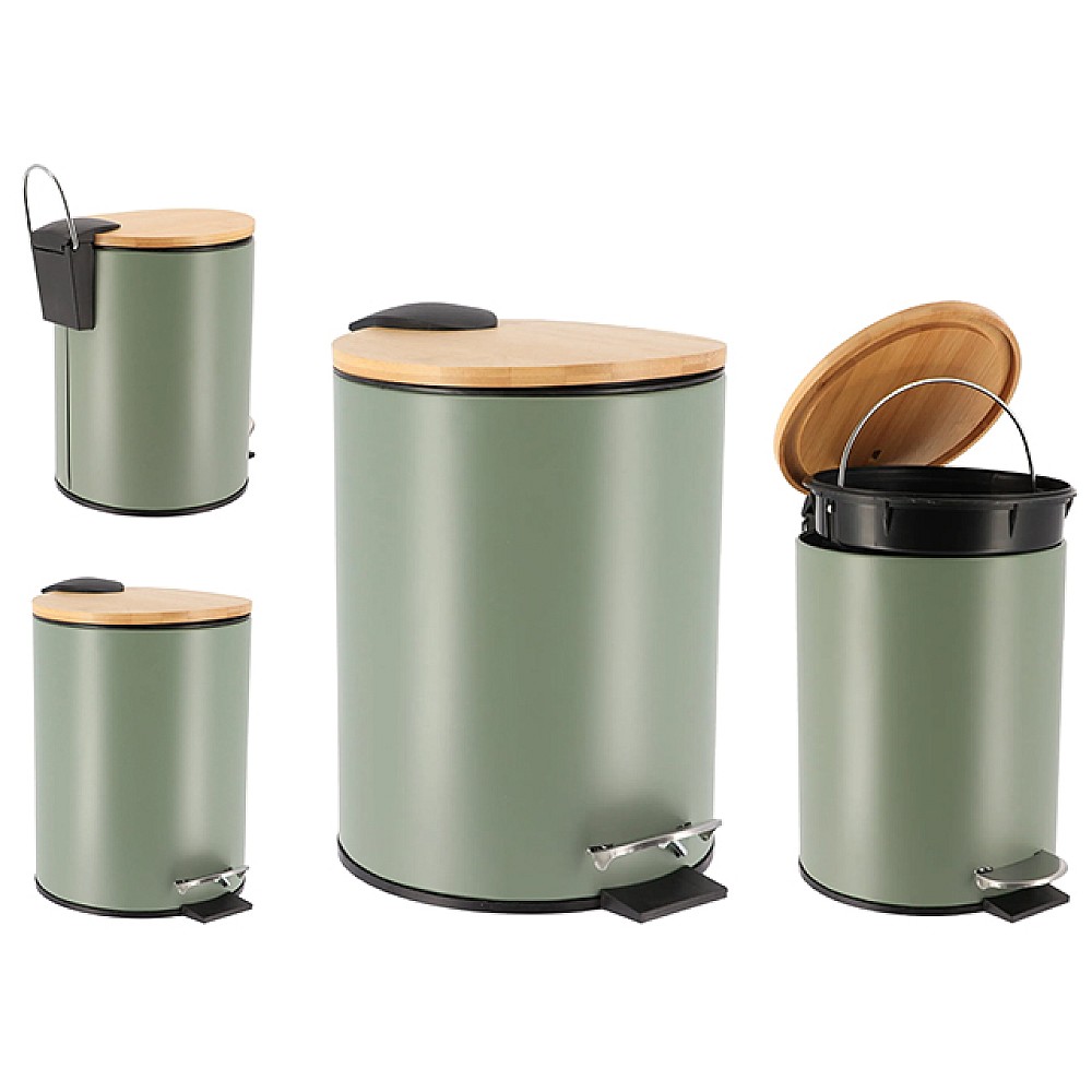 Cos de gunoi cu pedala 3L, H23.5cm, metal, bambus, kaki-natur