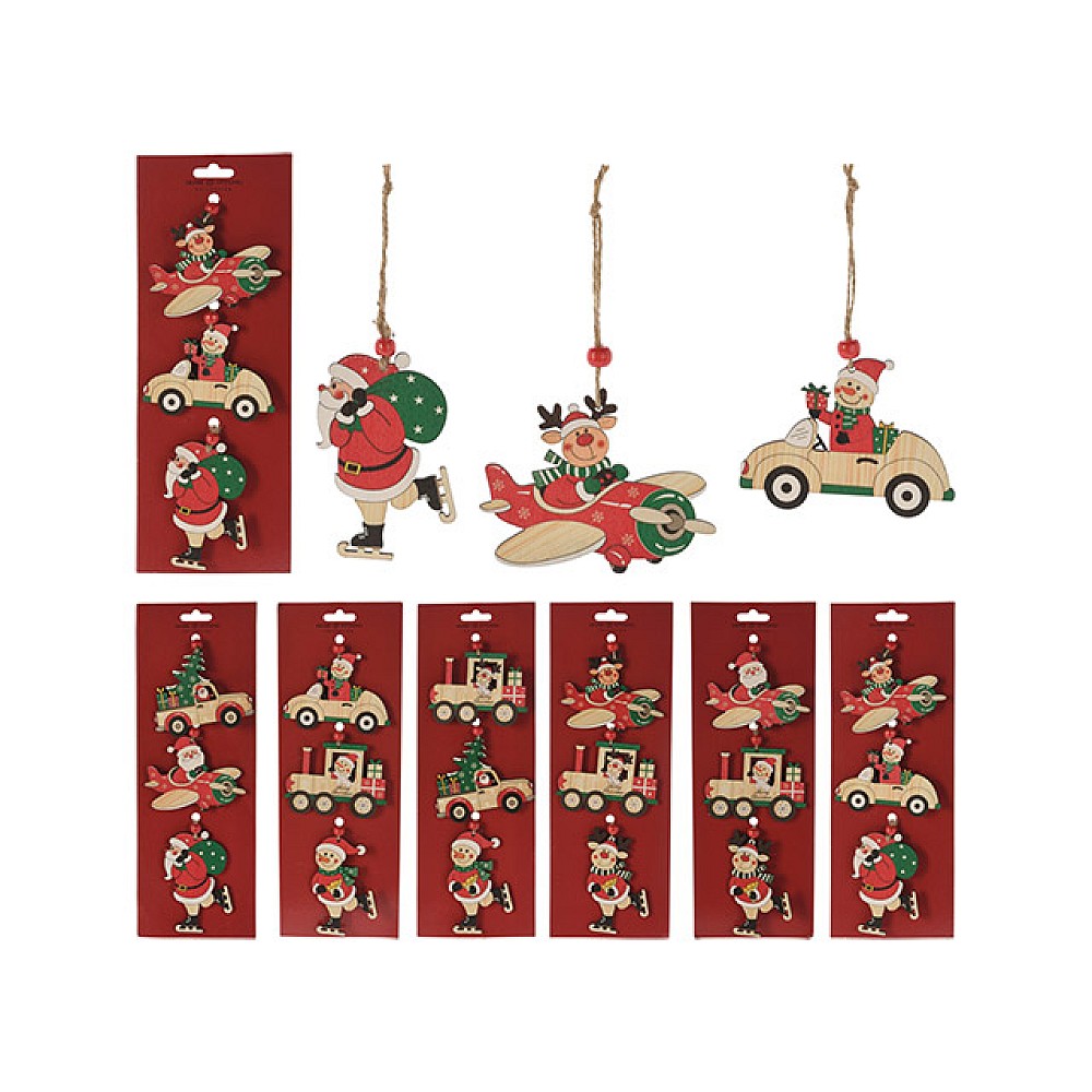 Set decoratiuni pentru brad 3buc, 11X9cm, lemn