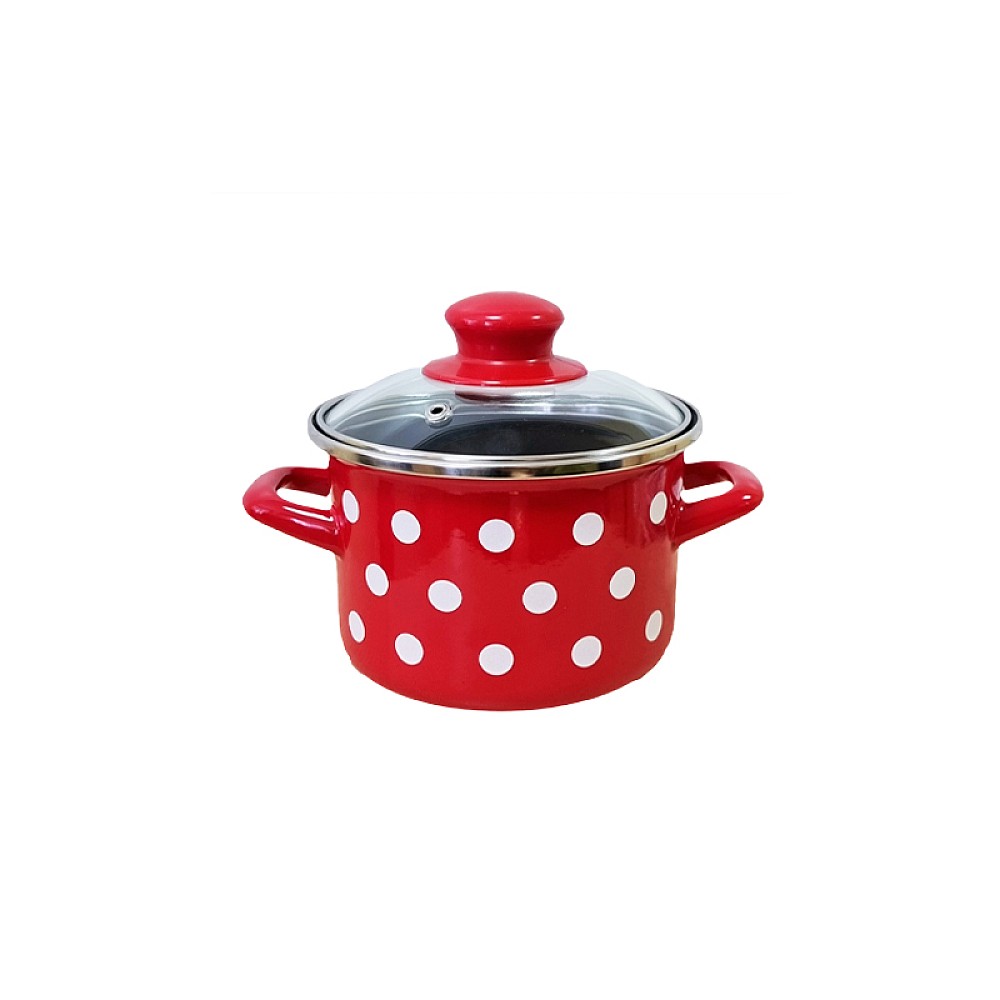 Cratita emailata Clasica 14cm, 1.5l, capac din sticla