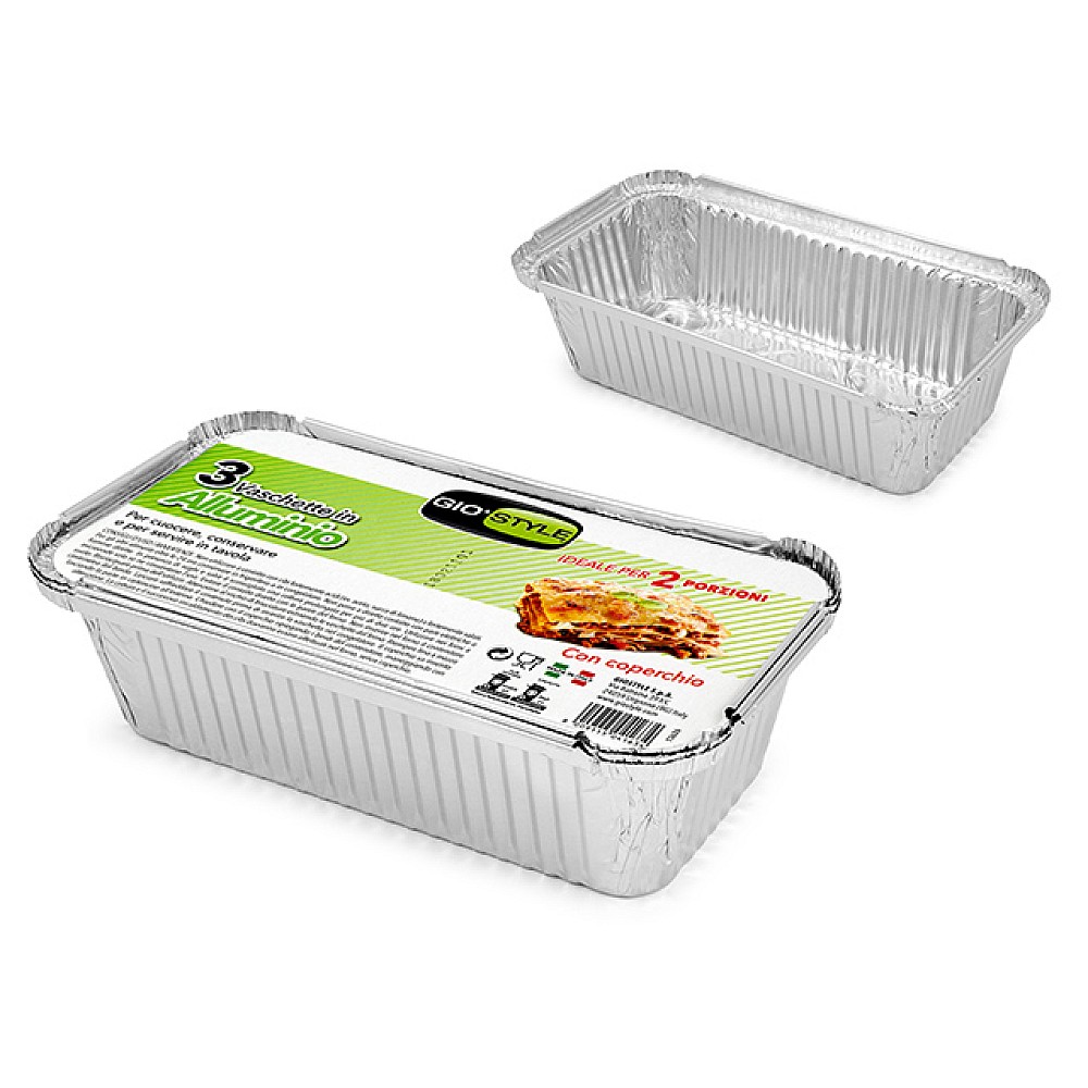 Forme din aluminiu GioStyle 3buc, 21X15X5cm, 60µm, cu capac, 2 portii 