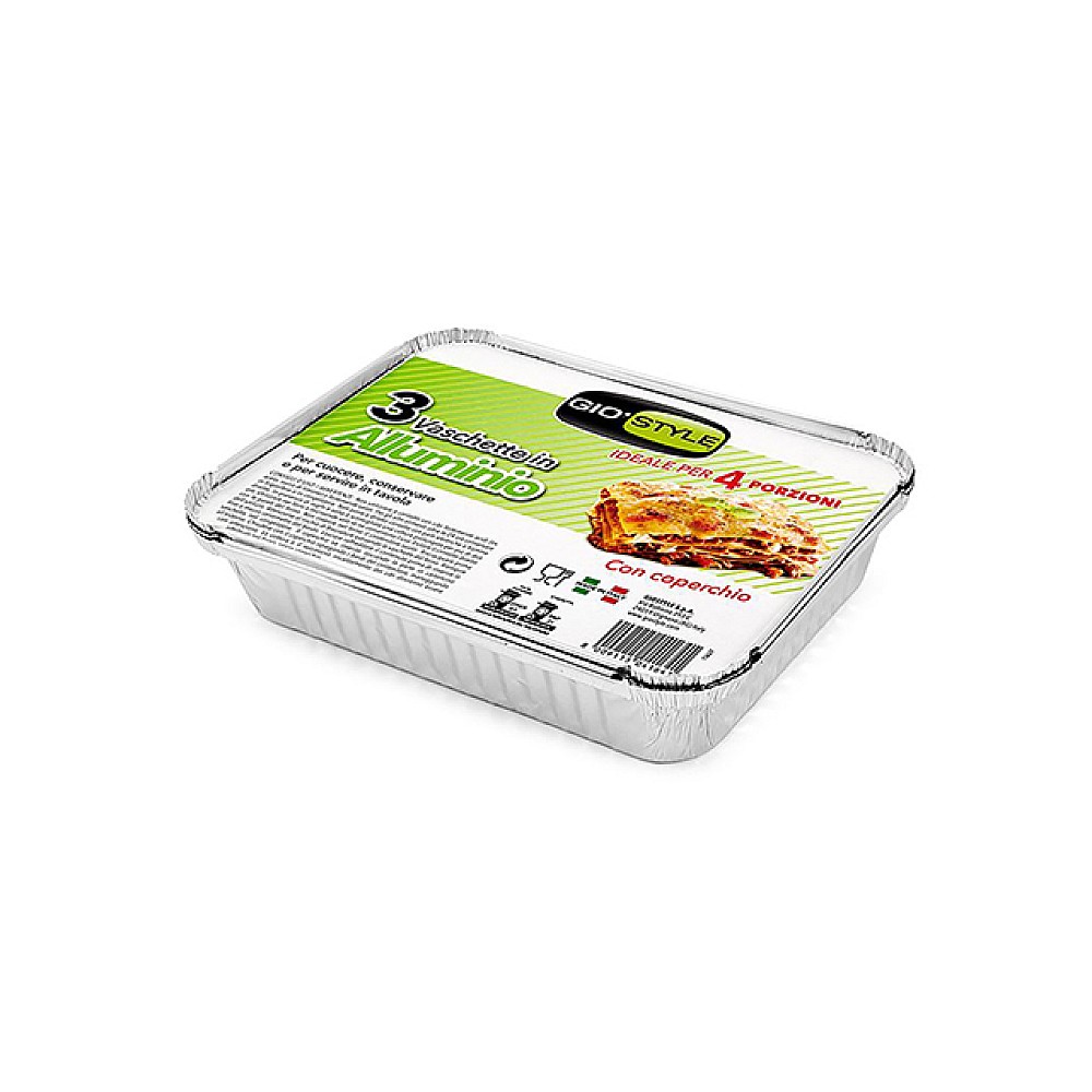 Forme din aluminiu GioStyle 3buc, 65µm, 22X17X3.5cm, cu capac 4 portii