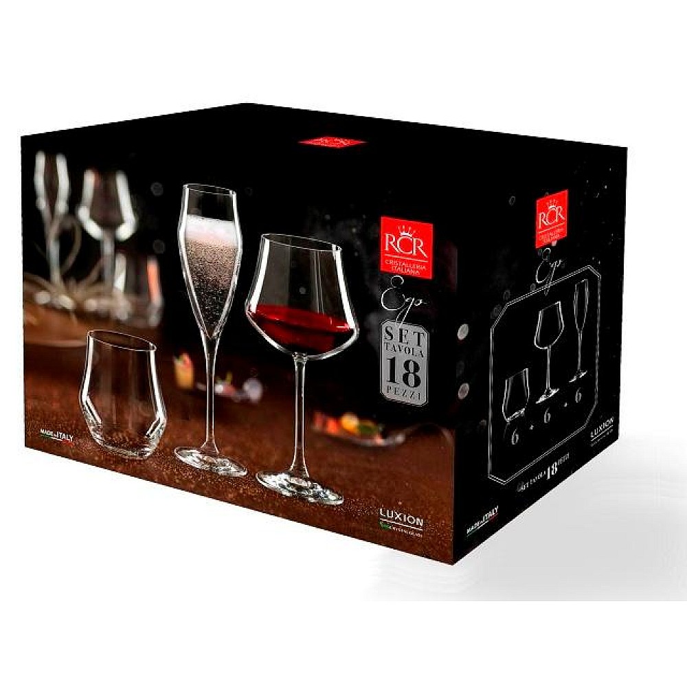 Set 18buc Ego: pocale 6X180ml, 6X430ml, pahare 6X390ml, cristal