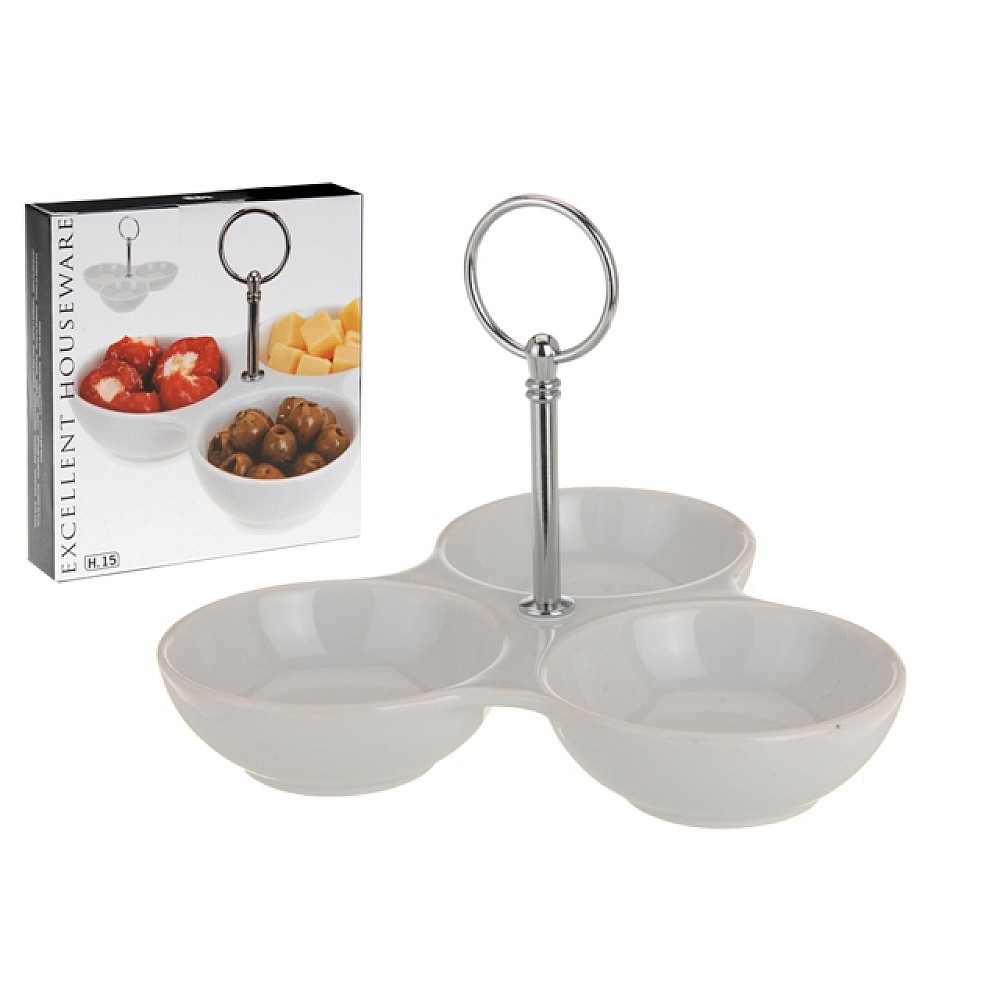 Bol pentru aperitiv EH 20X3.6cm, triplu, portelan, maner din metal