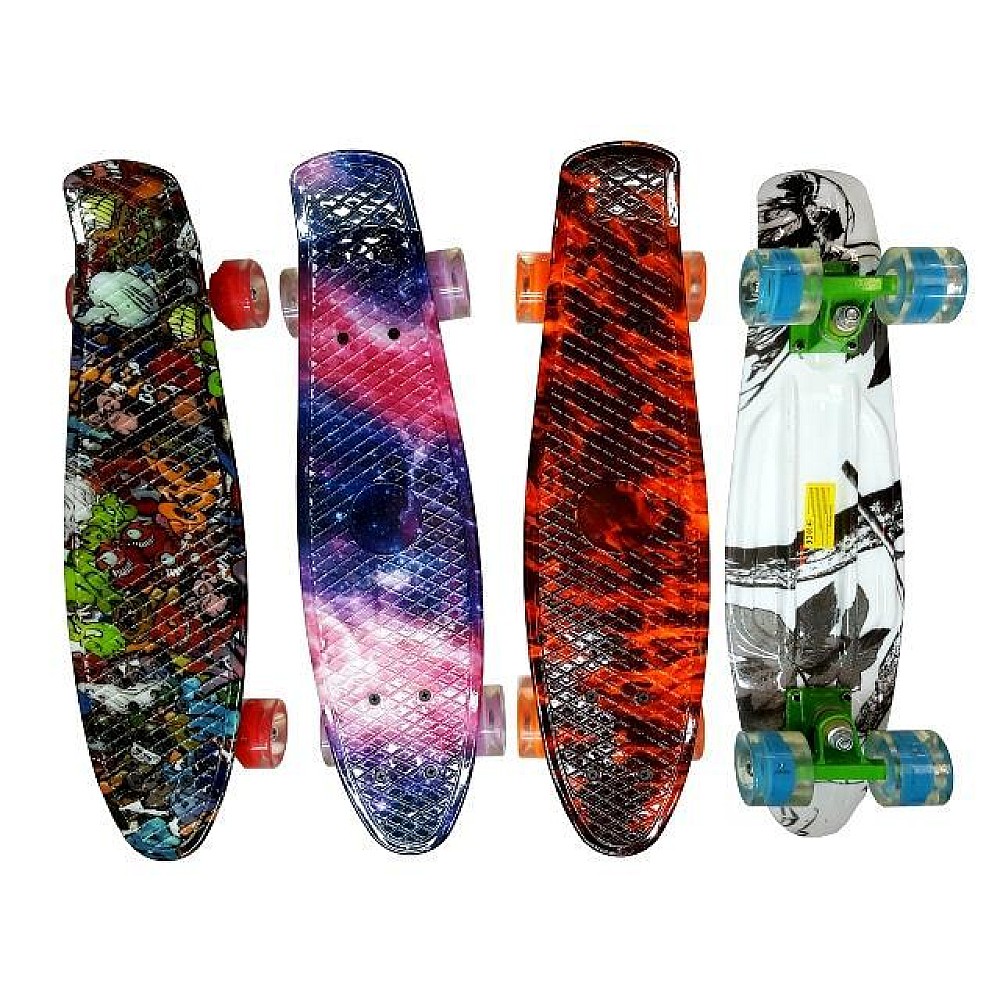 Skateboard 55X14cm, max 100kg, iluminarea rotilor monicolor, plastic