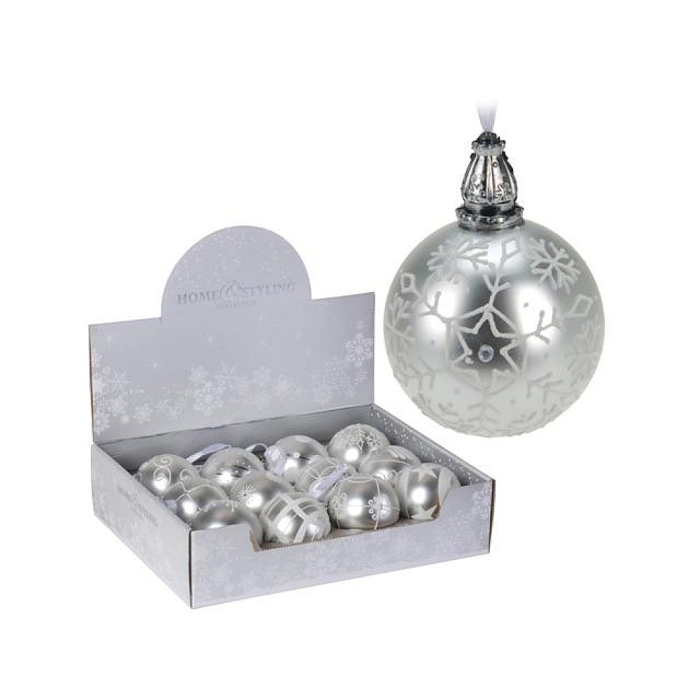 Glob pentru brad din sticla 80mm argintiu