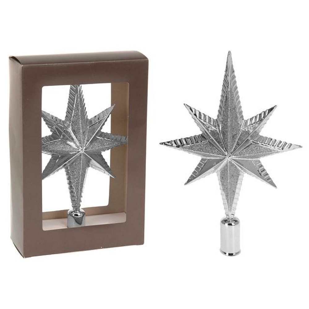 Virf pentru brad stea cu 8 colturi 25cm argintie