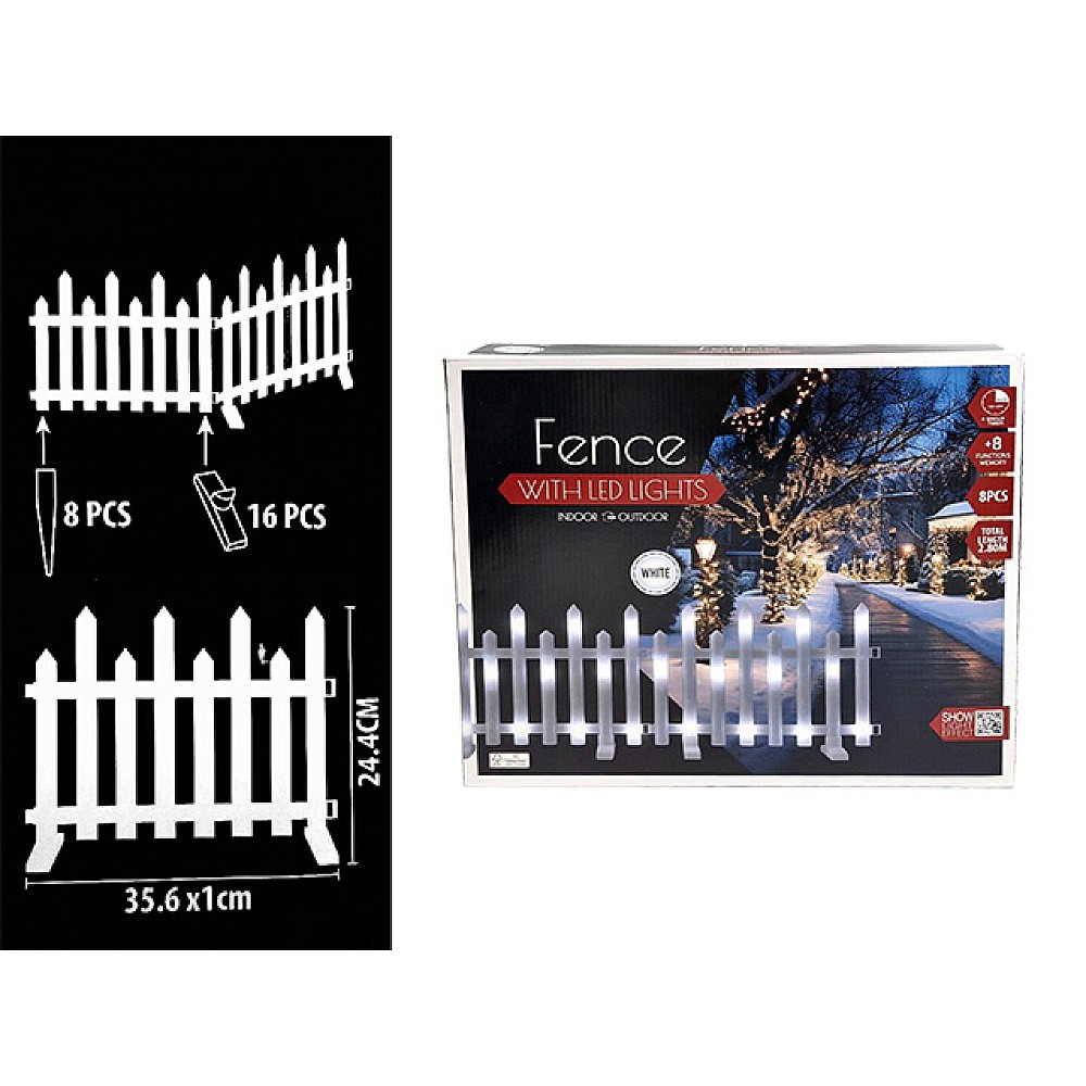 Gard decorativ Christmas 8 buc, alb rece, 192 LED, 2.8m, 8regime+ timer