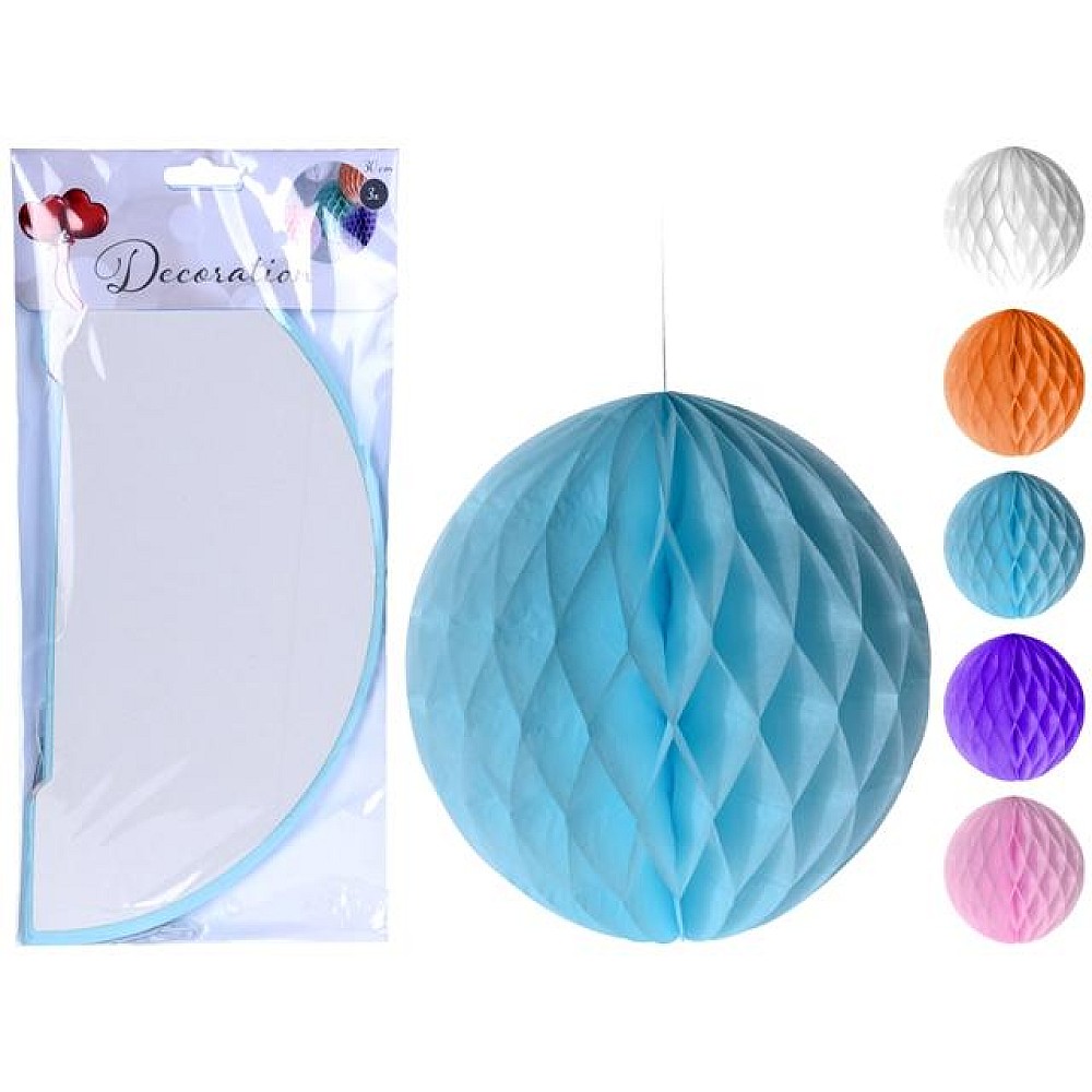 Set decoratiuni sferice din hartie, Party, 3buc, 20cm