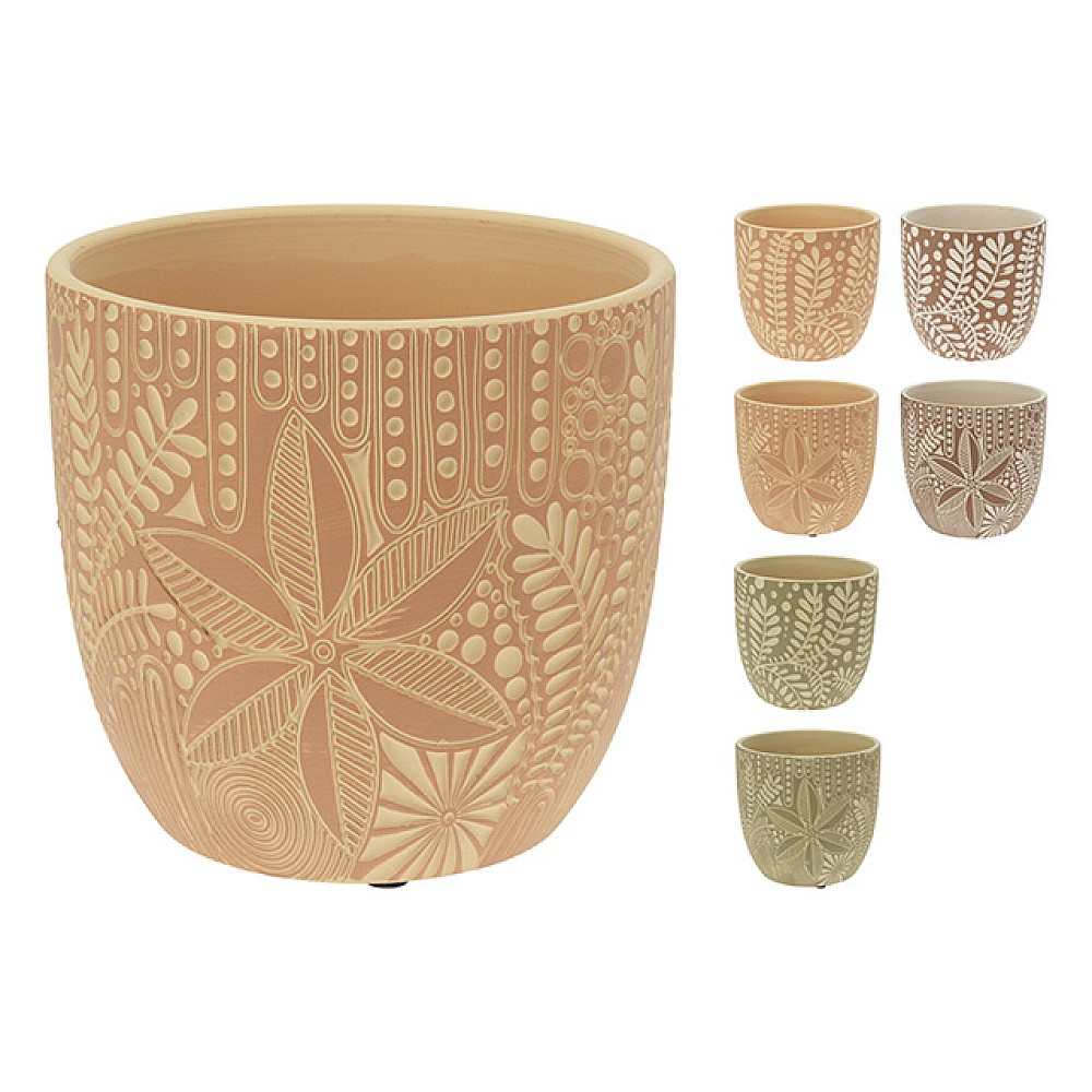 Ghiveci pentru flori din ceramica D13x14 cm, cu model vegetal