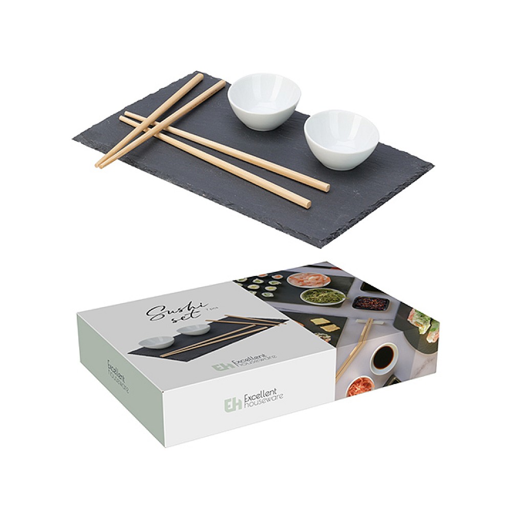 Set pentru sushi EH 7 buc, portelan, bambus, piatra