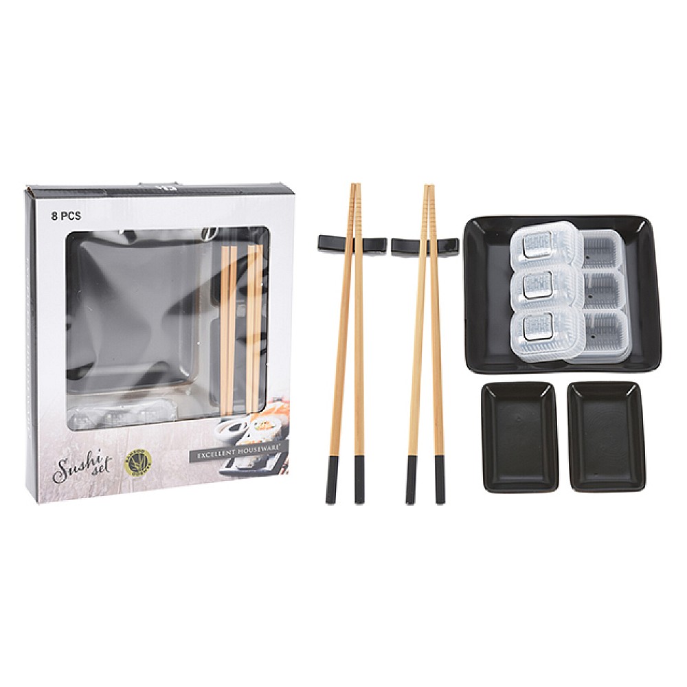 Set pentru sushi EH 8buc, portelan, bambus, piatra